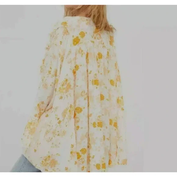 Free People Floral Tunic Top Size Small Ruffles Pockets Feminine Boho Romantic - Picture 8 of 13